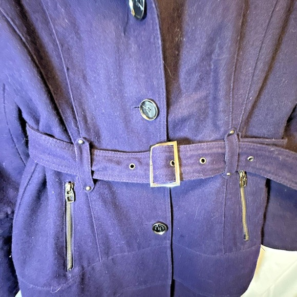 Vintage Miss Sixty M60 Purple Wool Blend Belted Lined Coat Size Large - Picture 3 of 16